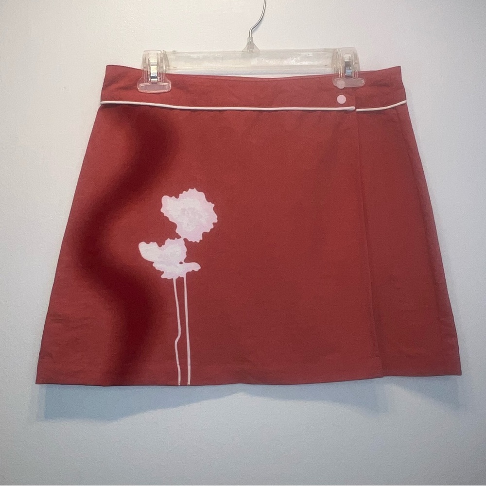 Patagonia Rust Red Retro Wrap Skirt White Detail Snap Waist Nylon Size 6 Outdoor